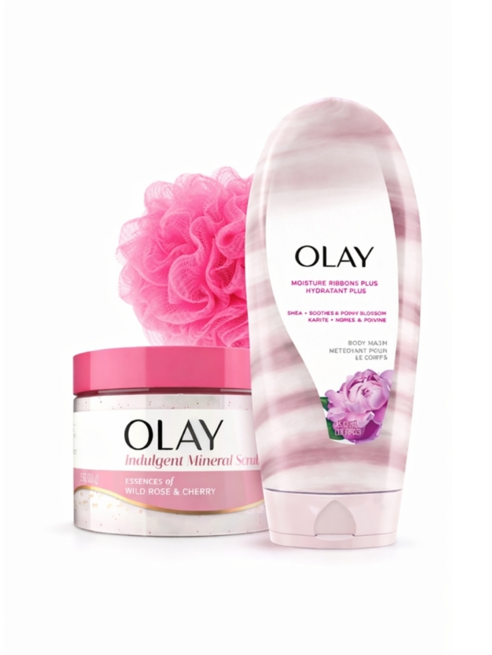 Olay Rose & Cherry Body Care Set with Body Wash + Scrub + Pouf